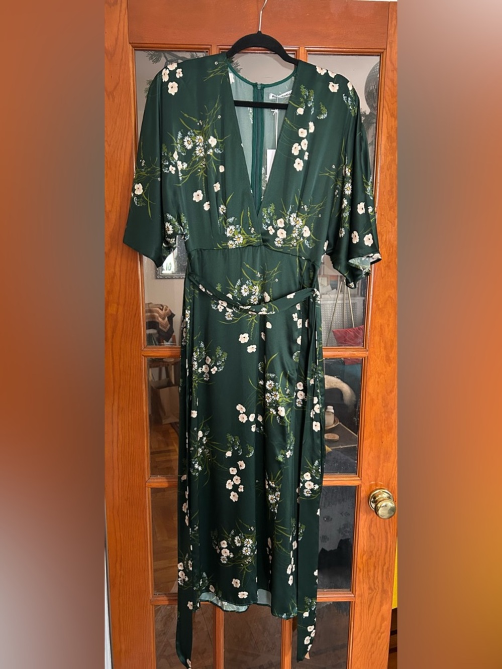 Reformation Hedi Silk Green Floral Dress